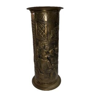 ANTIQUE VINTAGE ENGLISH BRASS EMBOSSED UMBRELLA STICK STAND “MADE IN ENGLAND”